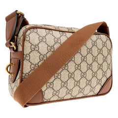 Gucci GG Supreme Canvas Brown Leather Camera Bag Crossbody