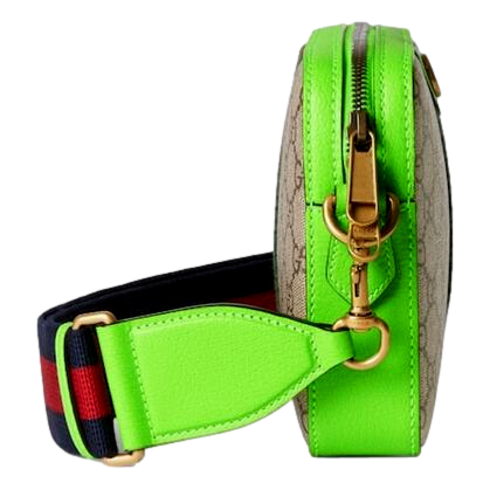 Gucci GG Supreme Canvas Ophidia Small Crossbody Web Stripe Neon Green