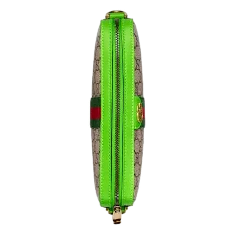 Gucci GG Supreme Canvas Ophidia Small Crossbody Web Stripe Neon Green