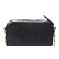 Gucci Gilbert Black Guccissima Leather Double Zip Camera Crossbody Bag Gold Chain