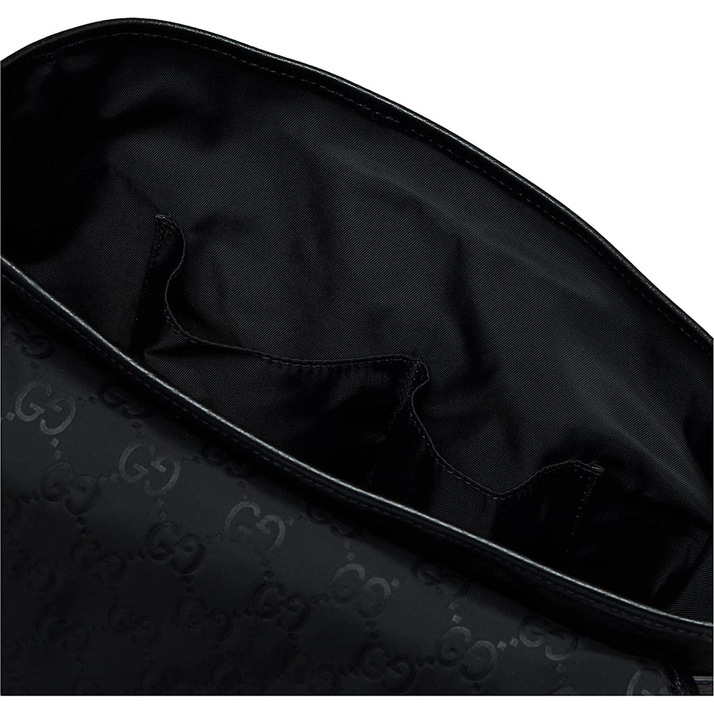 Gucci GG Monogram Nylon Leather Messenger Bag Black Double Buckle Flap