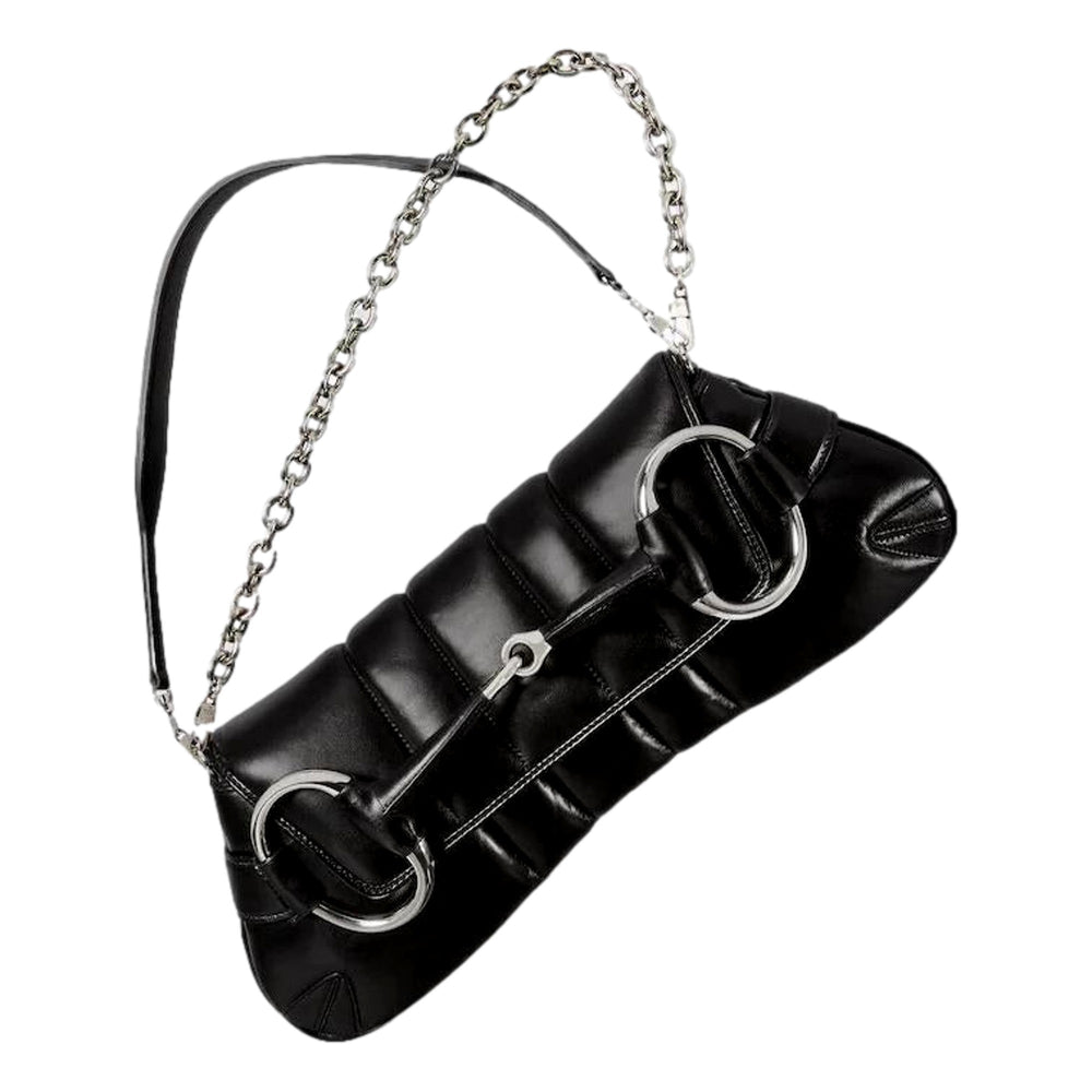 Gucci Horsebit Vertical Quilted Leather Medium Shoulder Bag Black