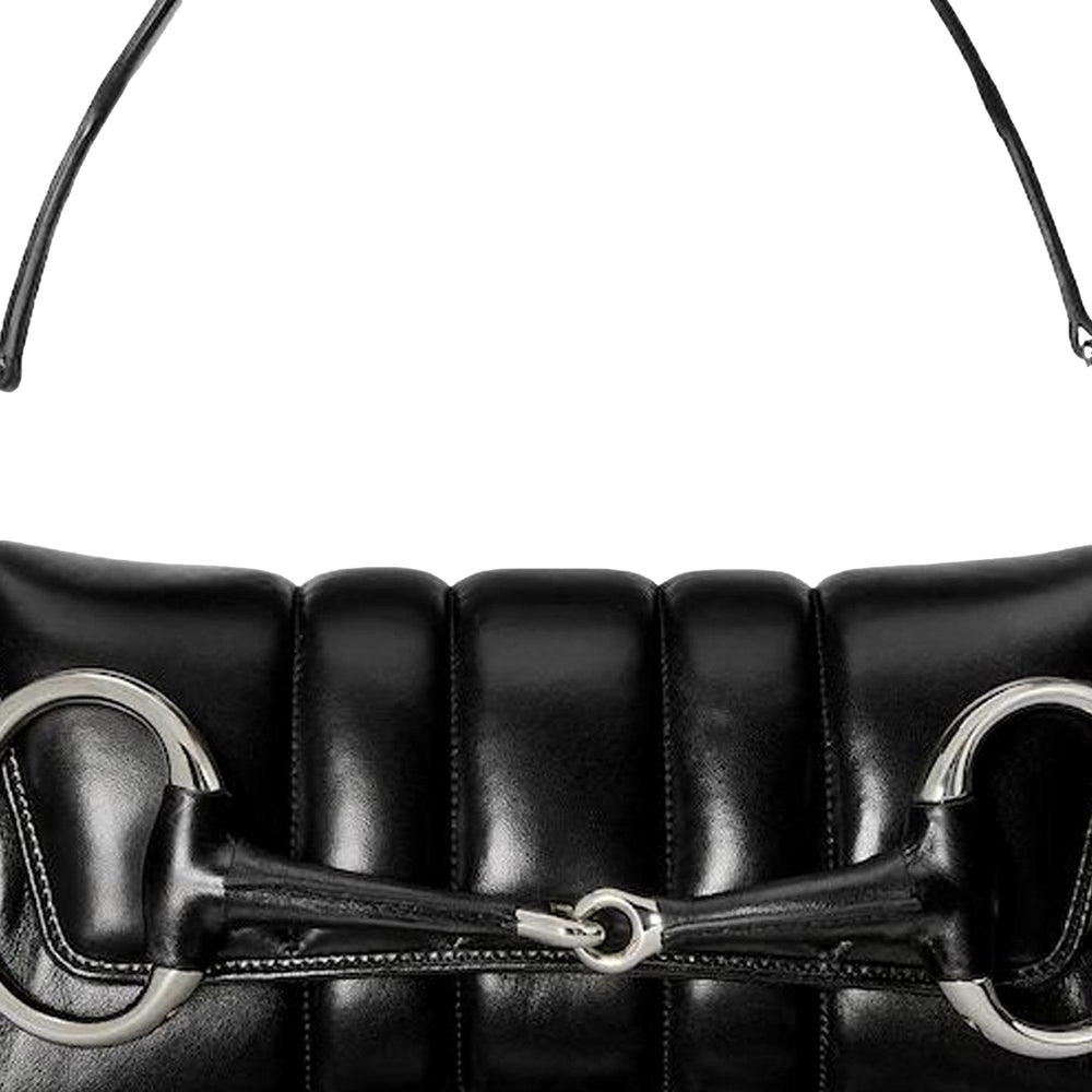 Gucci Horsebit Vertical Quilted Leather Medium Shoulder Bag Black