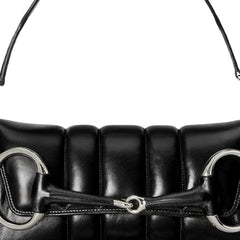 Gucci Horsebit Vertical Quilted Leather Medium Shoulder Bag Black