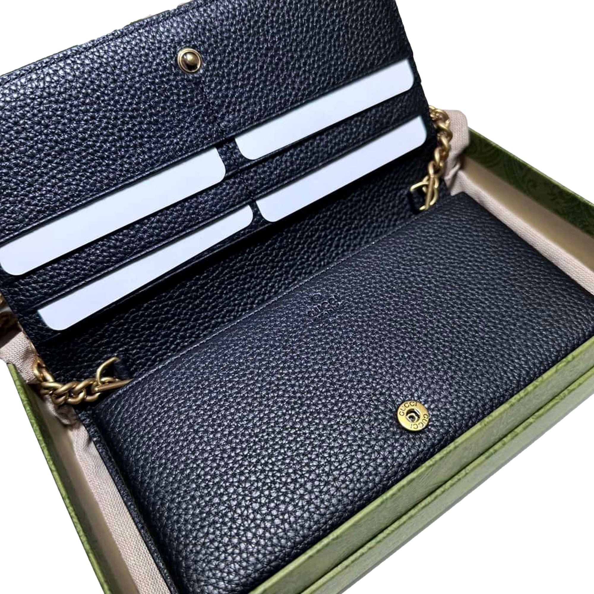 Gucci Interlocking GG Black Python Leather Bow Wallet on Chain Gold Hardware