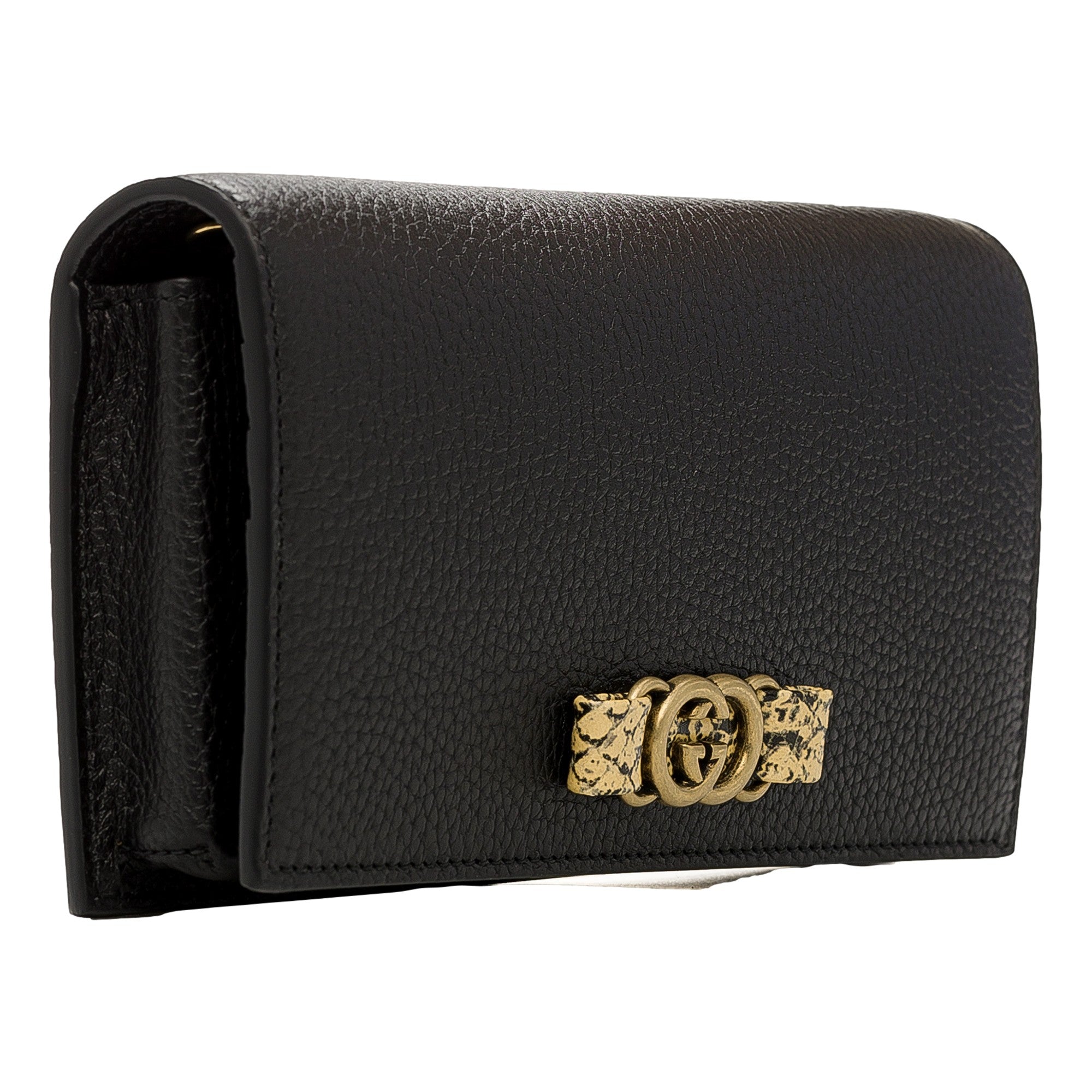 Gucci Interlocking GG Black Python Leather Bow Wallet on Chain Gold Hardware