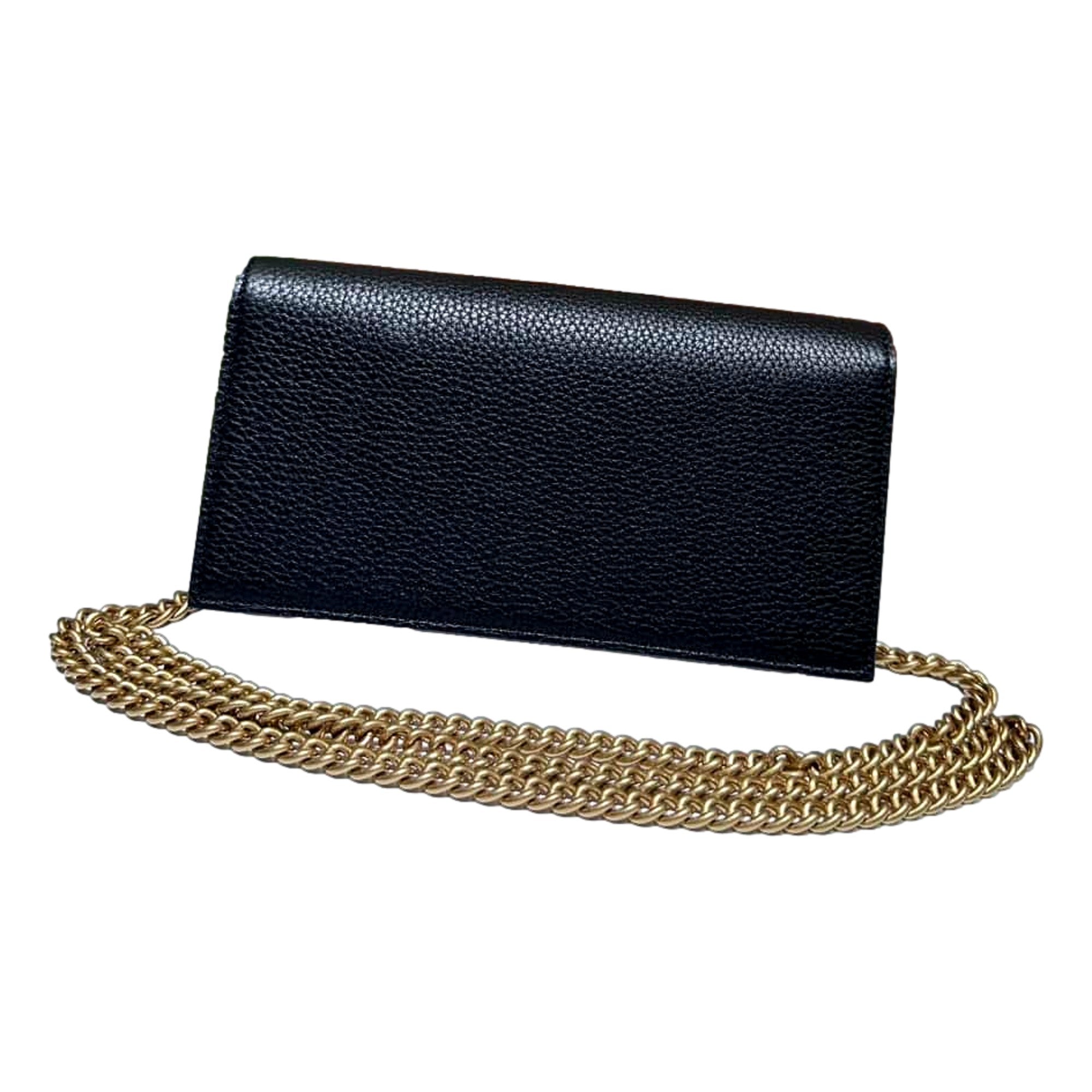 Gucci Interlocking GG Black Python Leather Bow Wallet on Chain Gold Hardware
