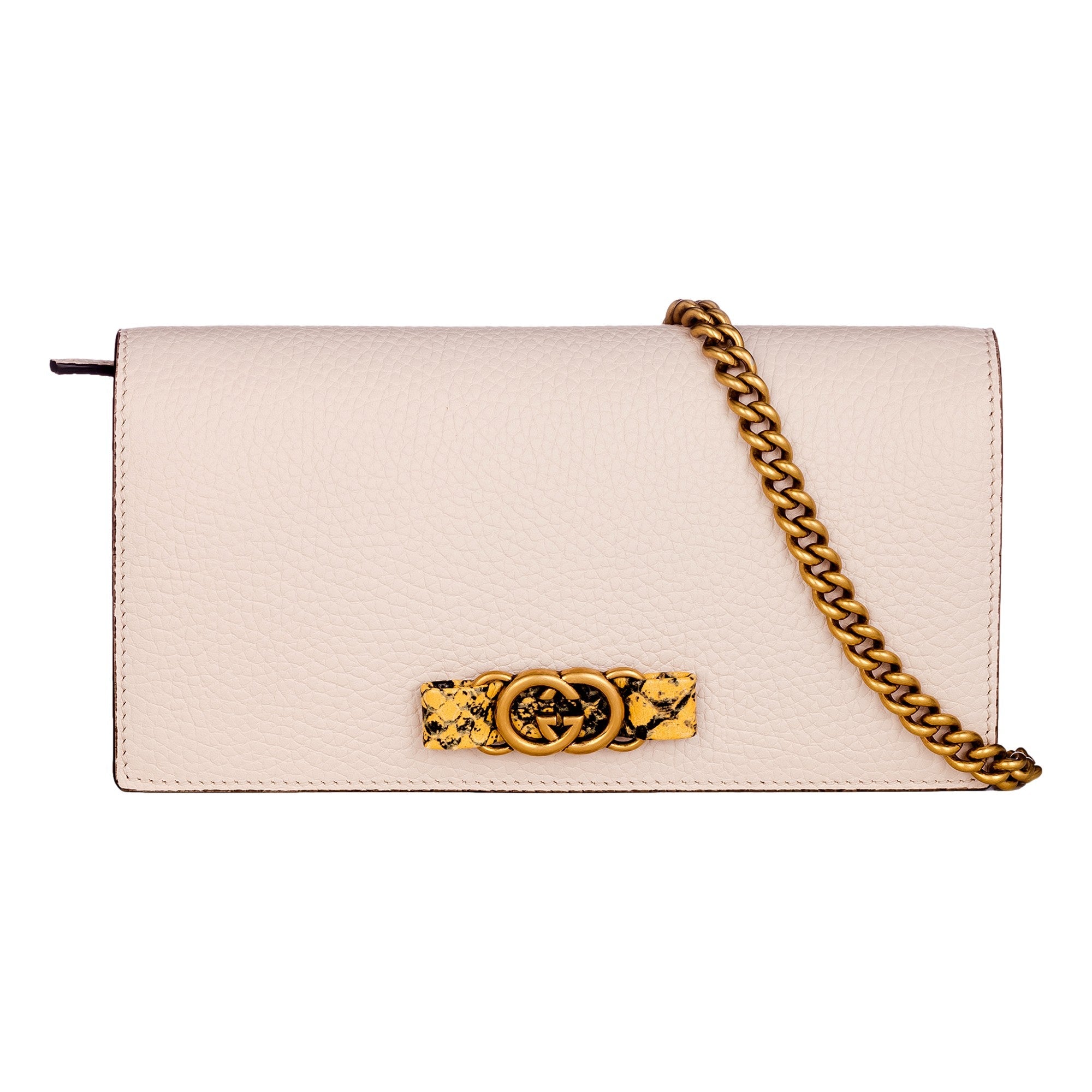Gucci Interlocking GG Python Leather Bow Wallet on Chain Light Pink Gold Hardware