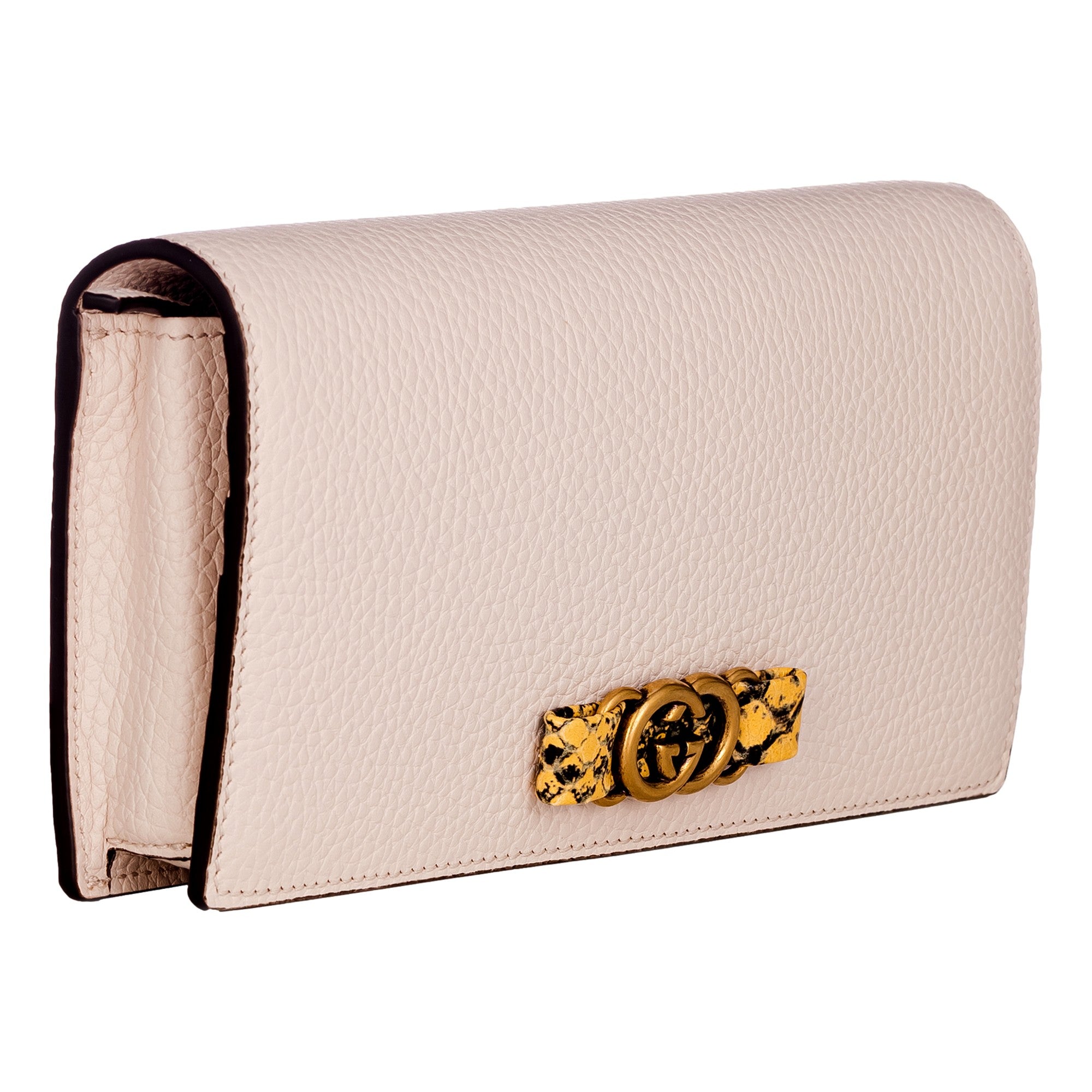 Gucci Interlocking GG Python Leather Bow Wallet on Chain Light Pink Gold Hardware