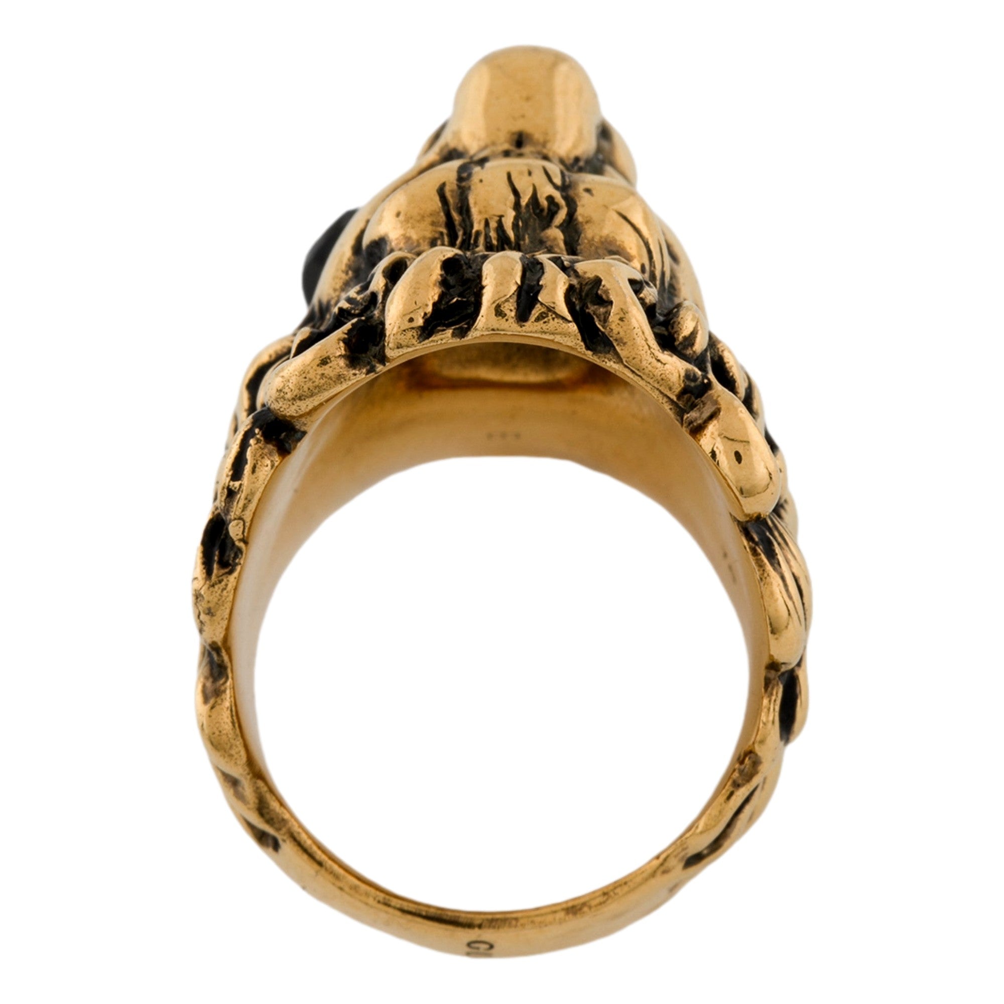Gucci Lion Head King Ring With Crystal Aged Gold and Black 10