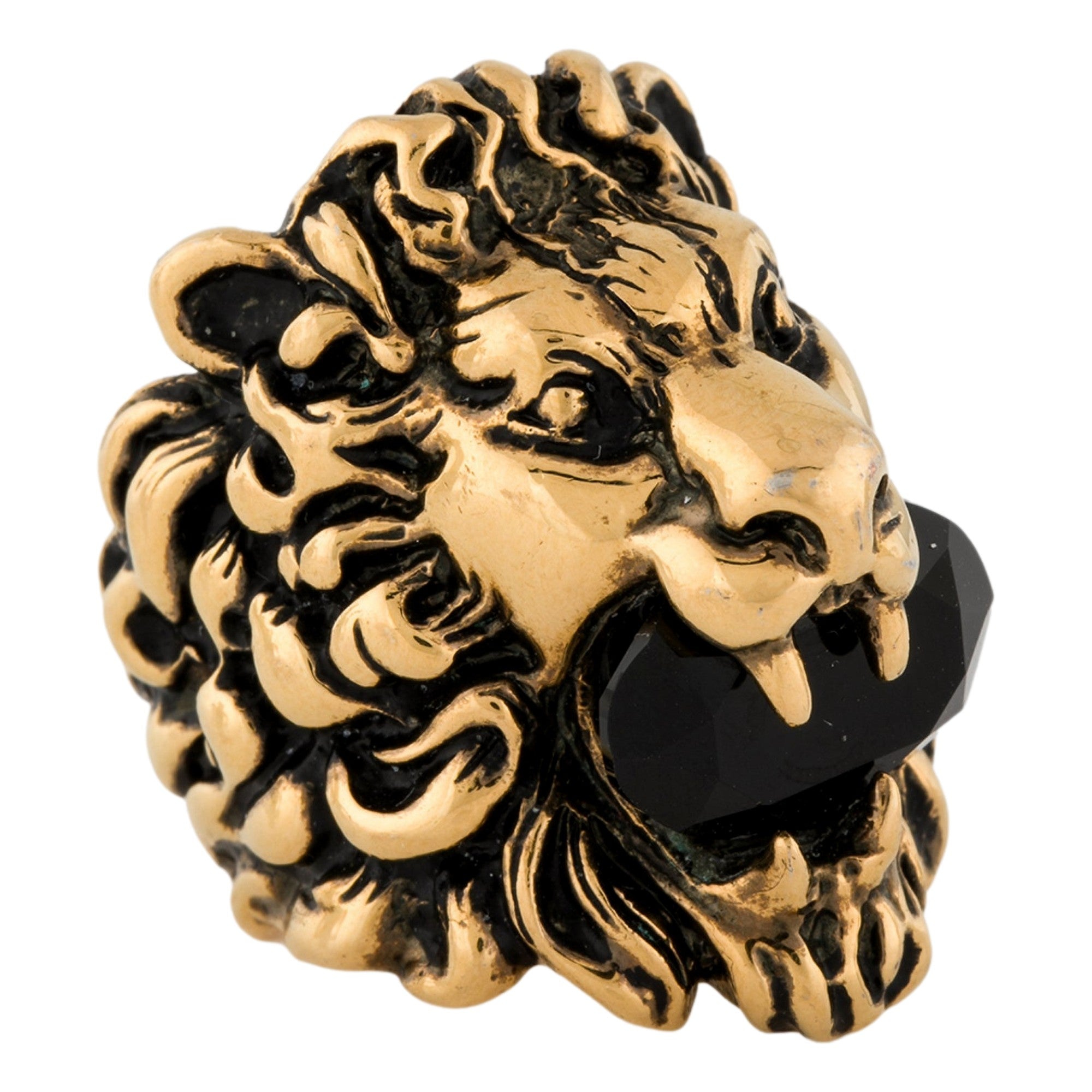 Gucci Lion Head King Ring With Crystal Aged Gold and Black 10
