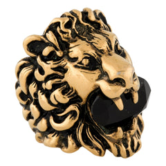 Gucci Lion Head King Ring With Crystal Aged Gold and Black 10