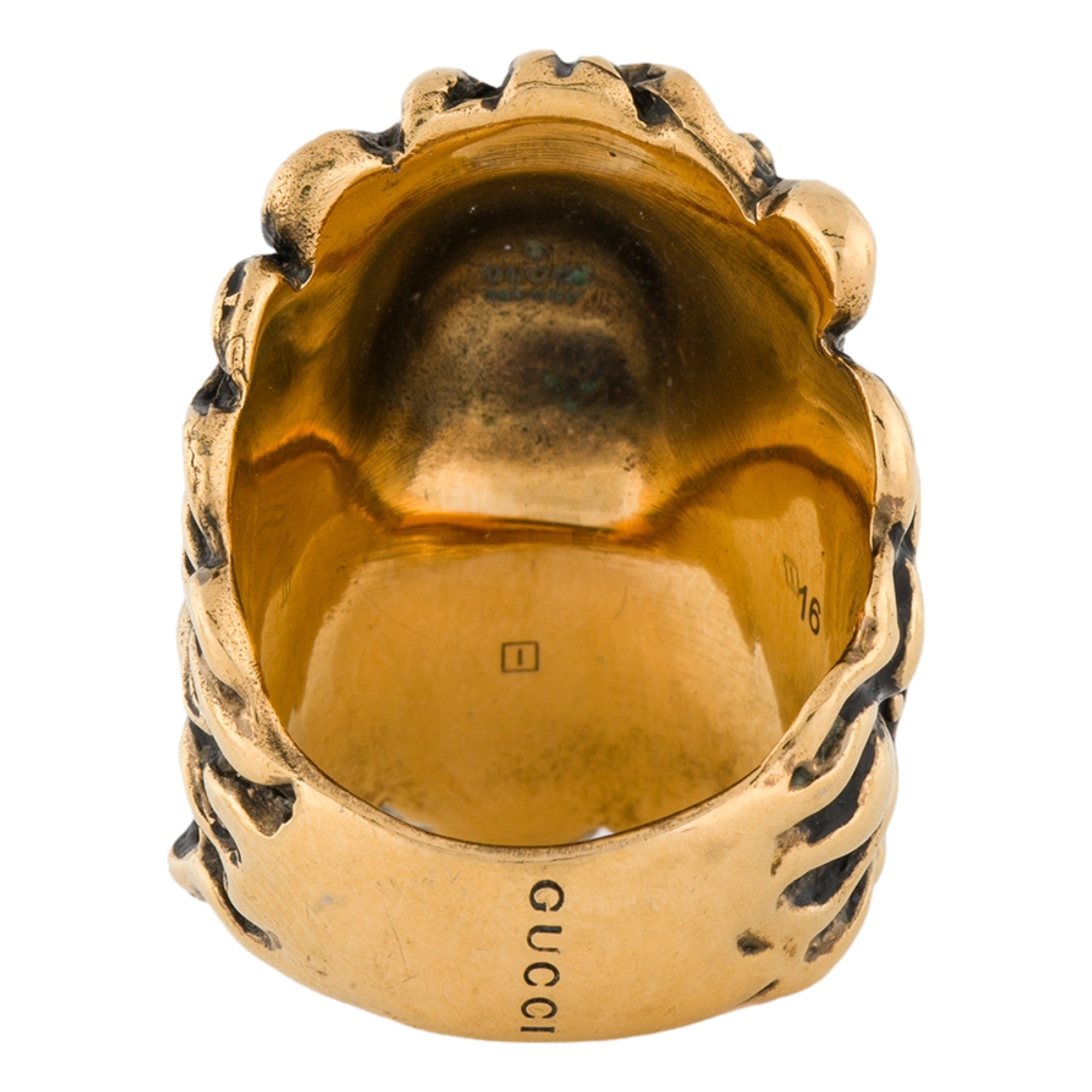 Gucci Lion Head King Ring With Crystal Aged Gold and Black 16