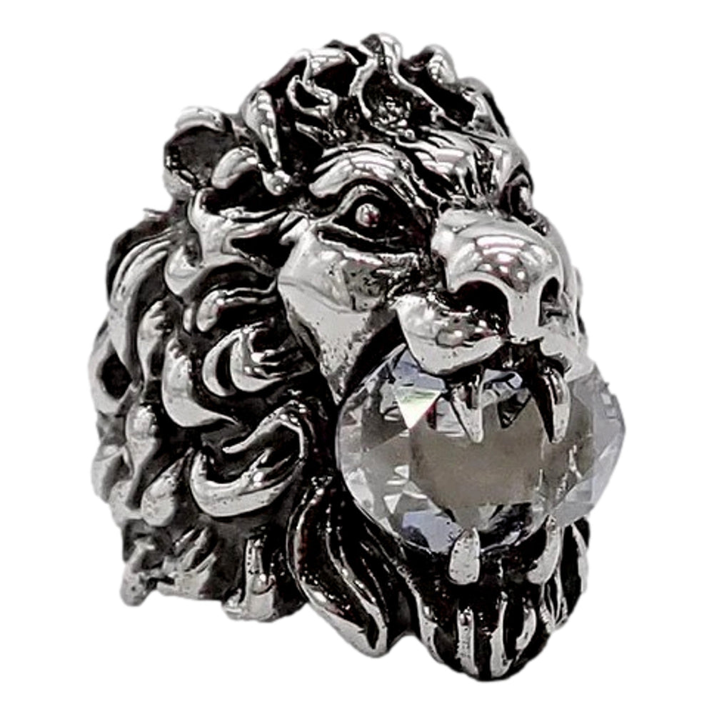 Gucci Lion Head Motif Silver Ring Crystal Size 13