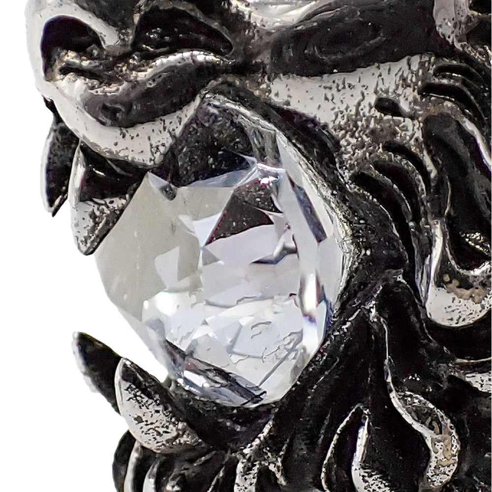 Gucci Lion Head Motif Silver Ring Crystal Size 10