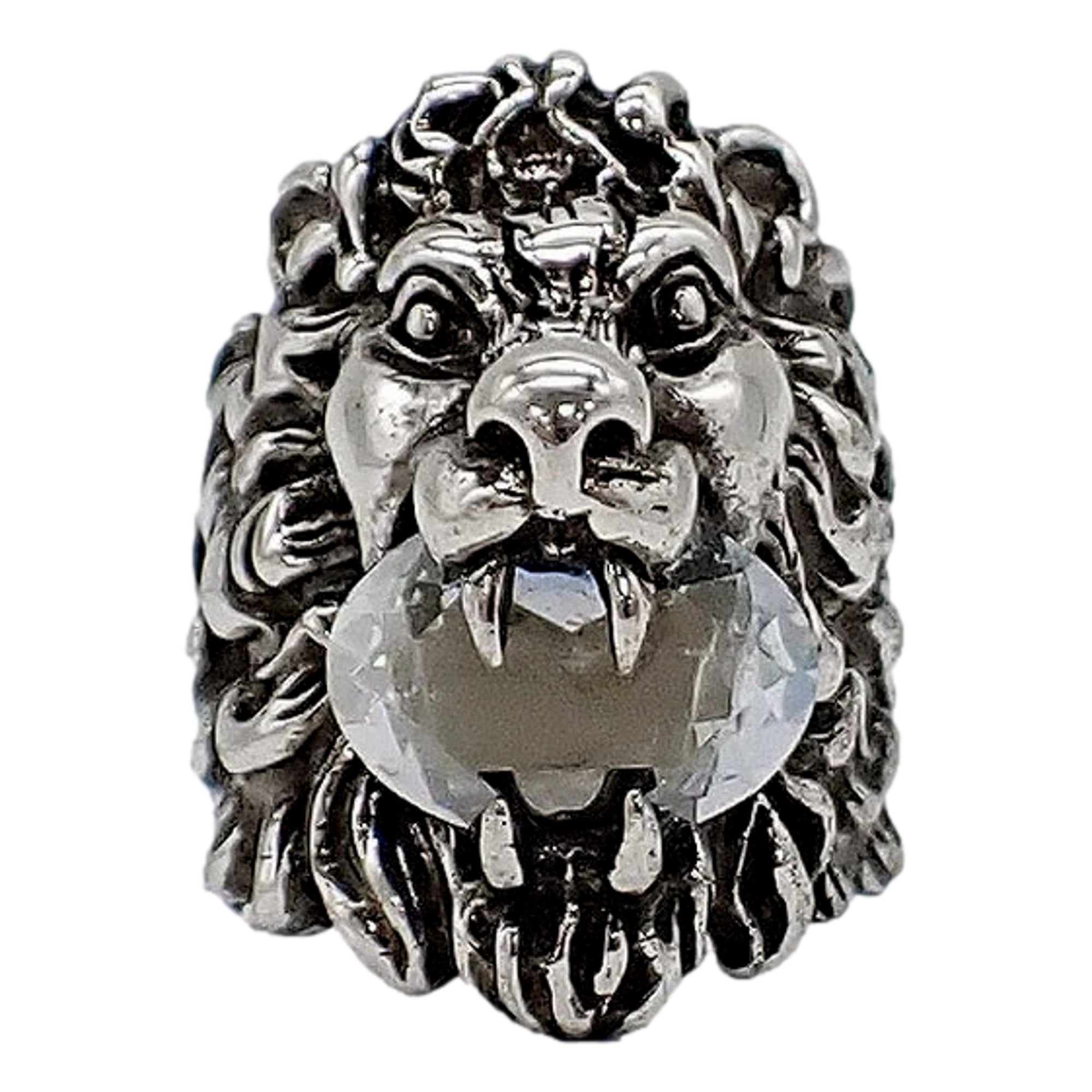 Gucci Lion Head Motif Silver Ring Crystal Size 16