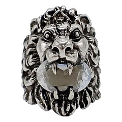 Gucci Lion Head Motif Silver Ring Crystal Size 13