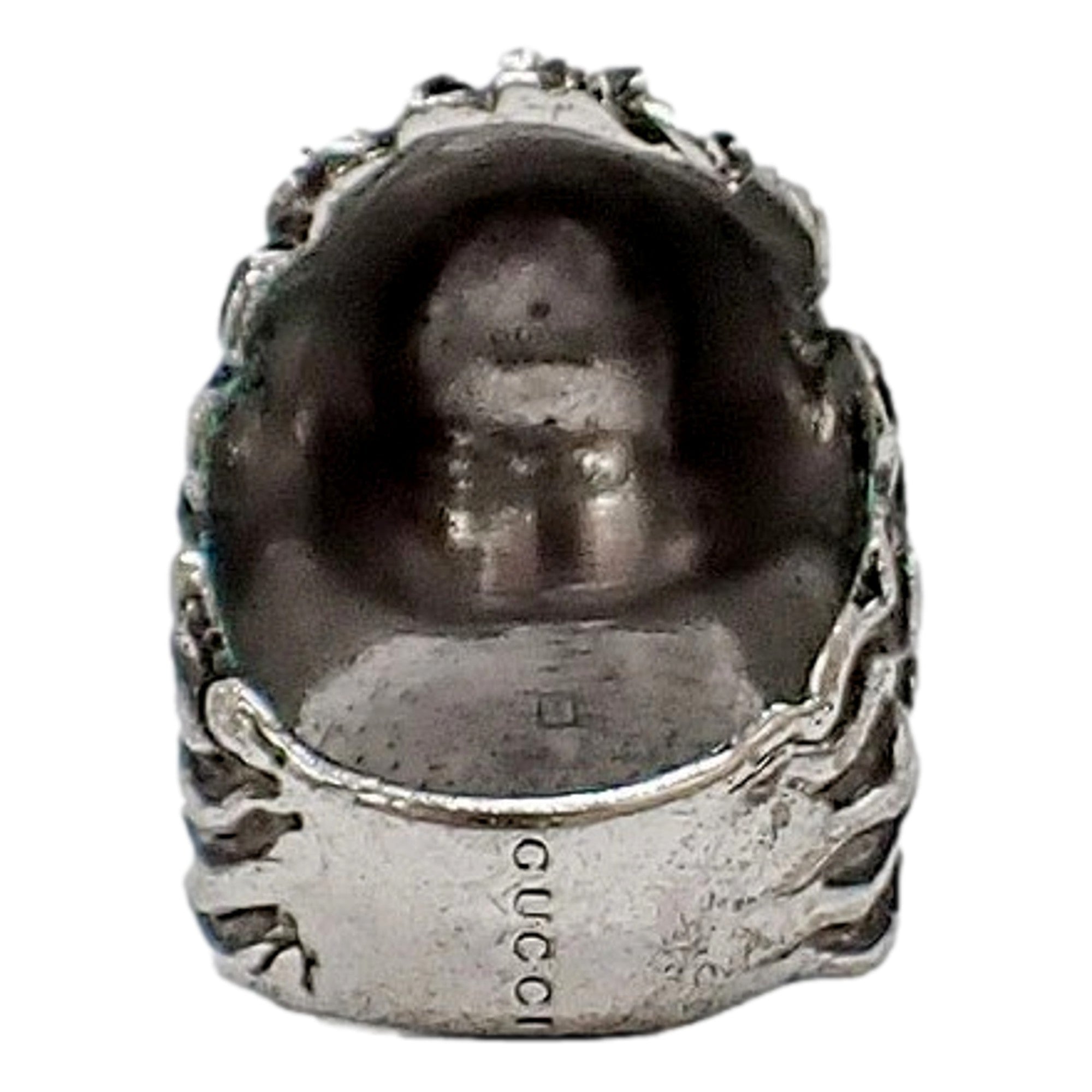 Gucci Lion Head Motif Silver Ring Crystal Size 10
