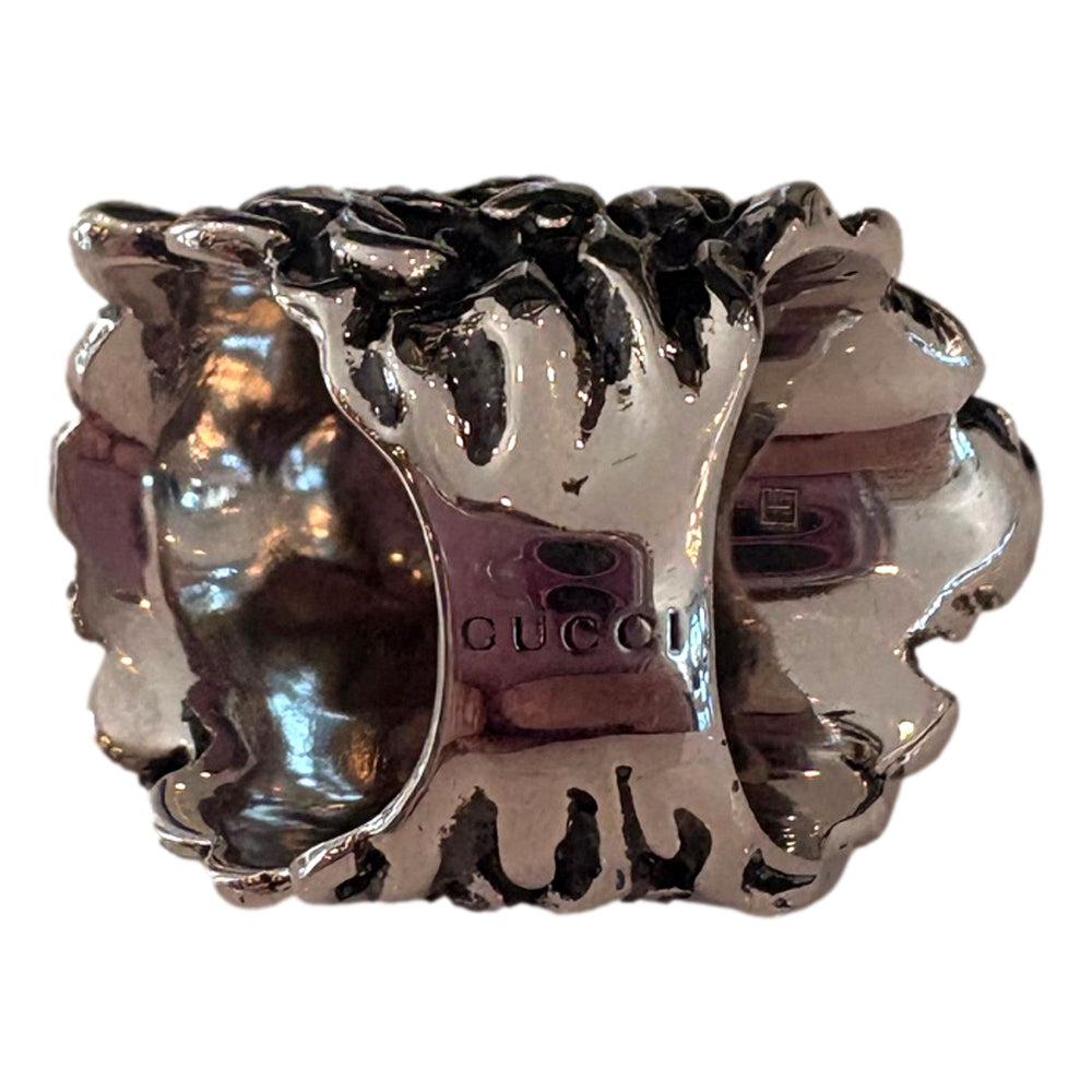 Gucci Lion Head Silver Ring with Light Pink Crystal Size 10