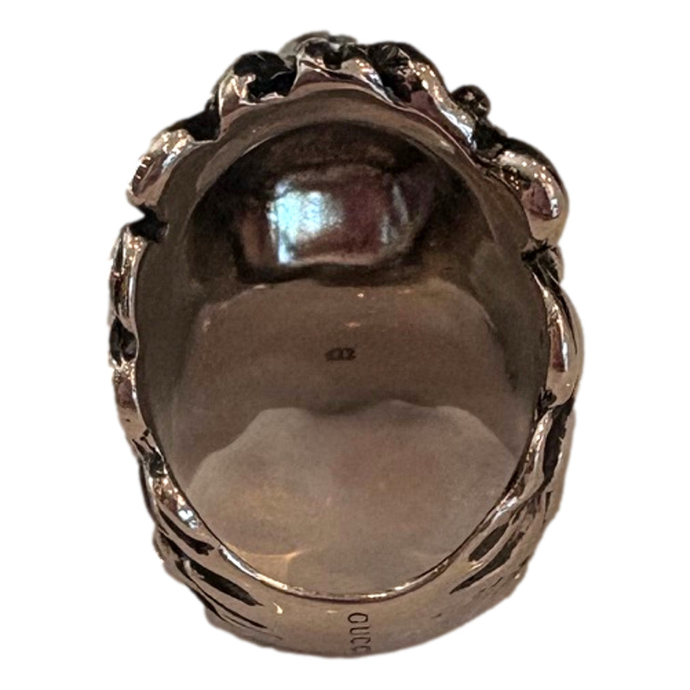 Gucci Lion Head Silver Ring with Light Pink Crystal Size 10