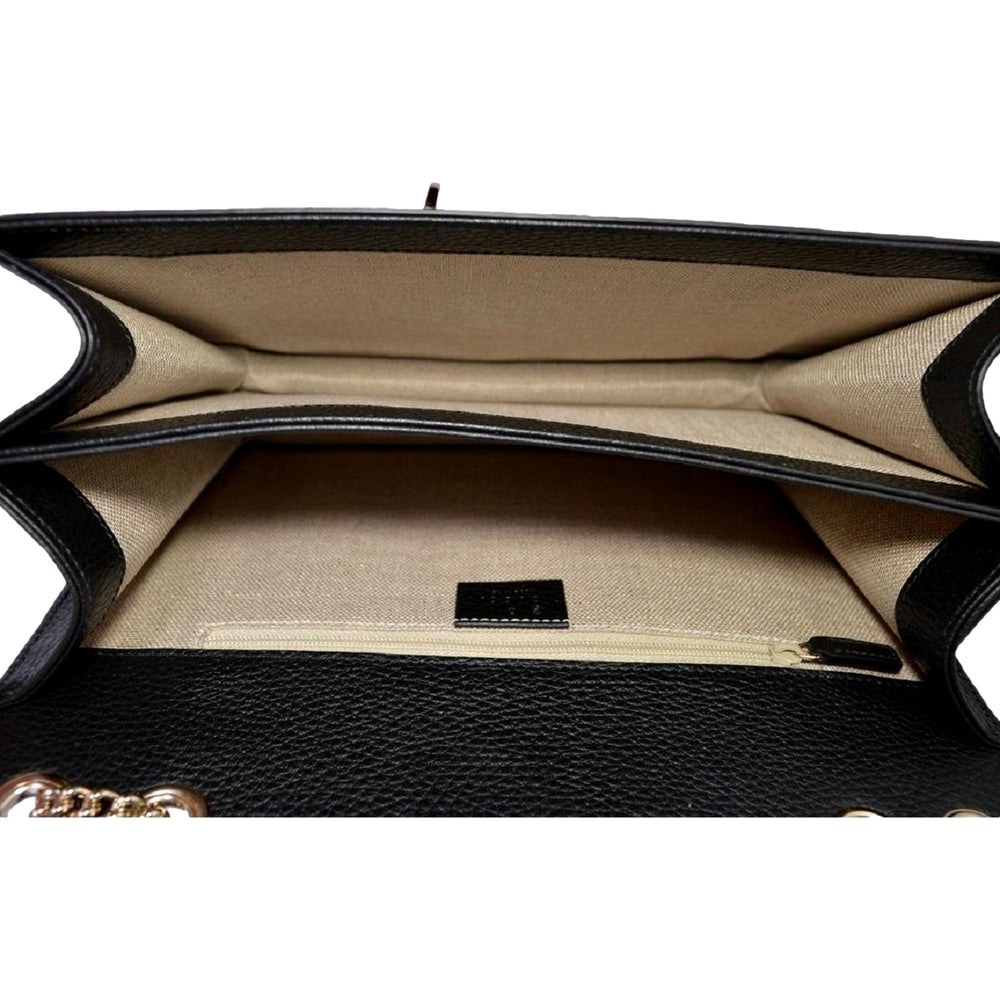 Gucci GG Marmont Crossbody Bag Black Pebbled Leather Gold Chain Interlocking GG
