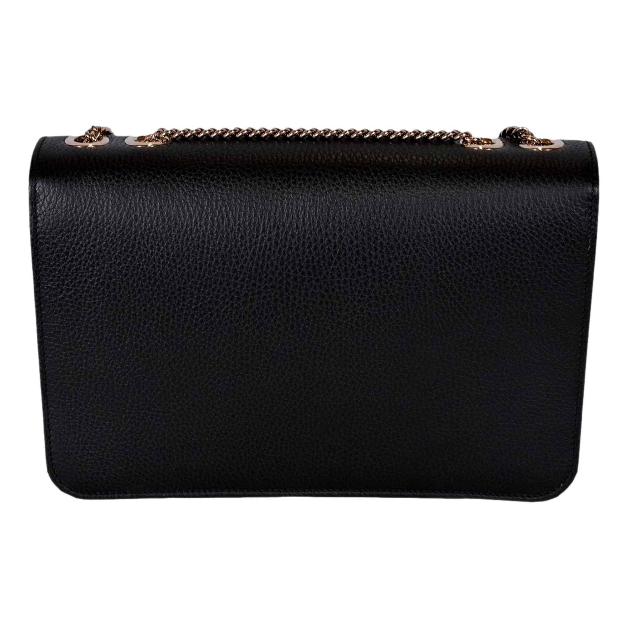 Gucci GG Marmont Crossbody Bag Black Pebbled Leather Gold Chain Interlocking GG