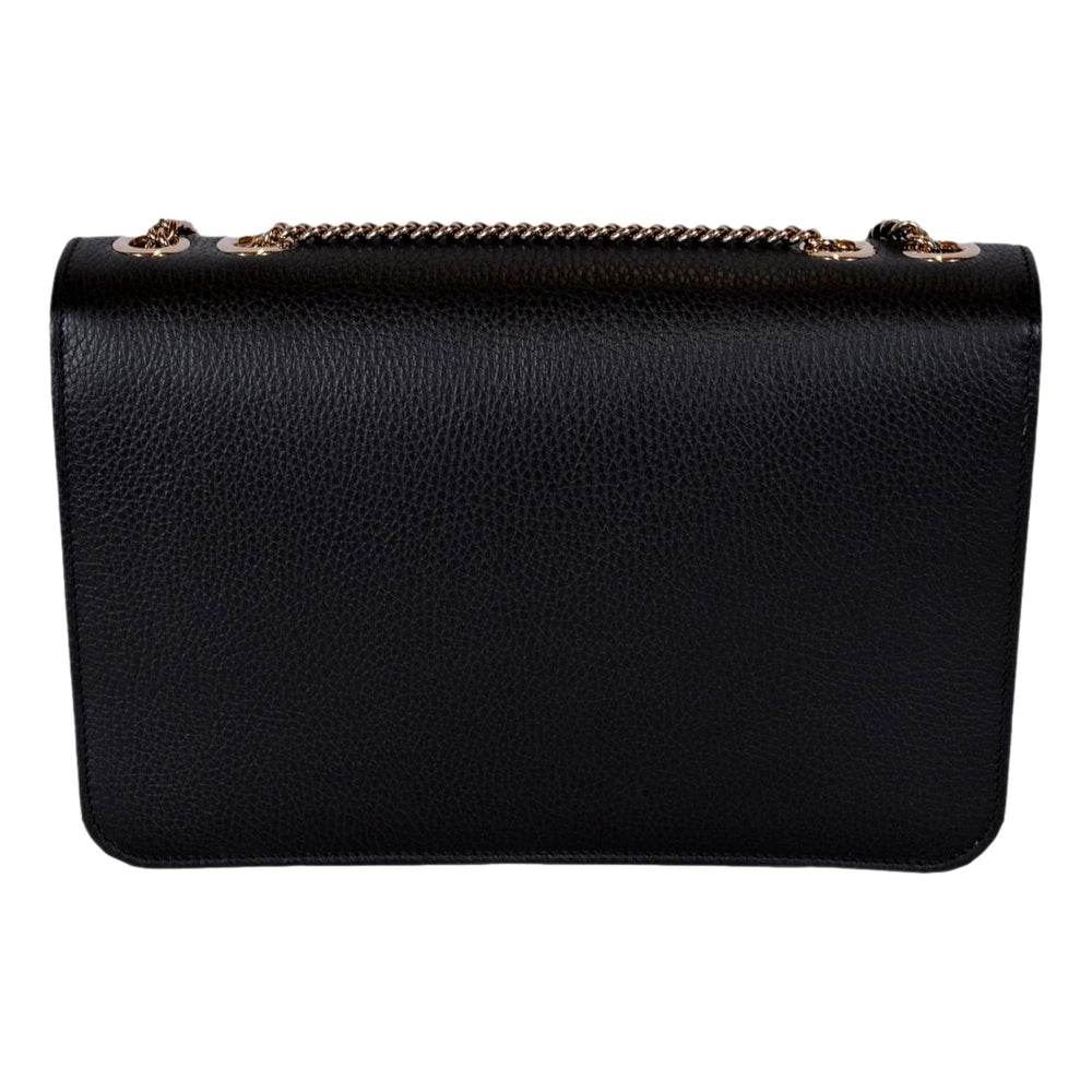Gucci GG Marmont Crossbody Bag Black Pebbled Leather Gold Chain Interlocking GG