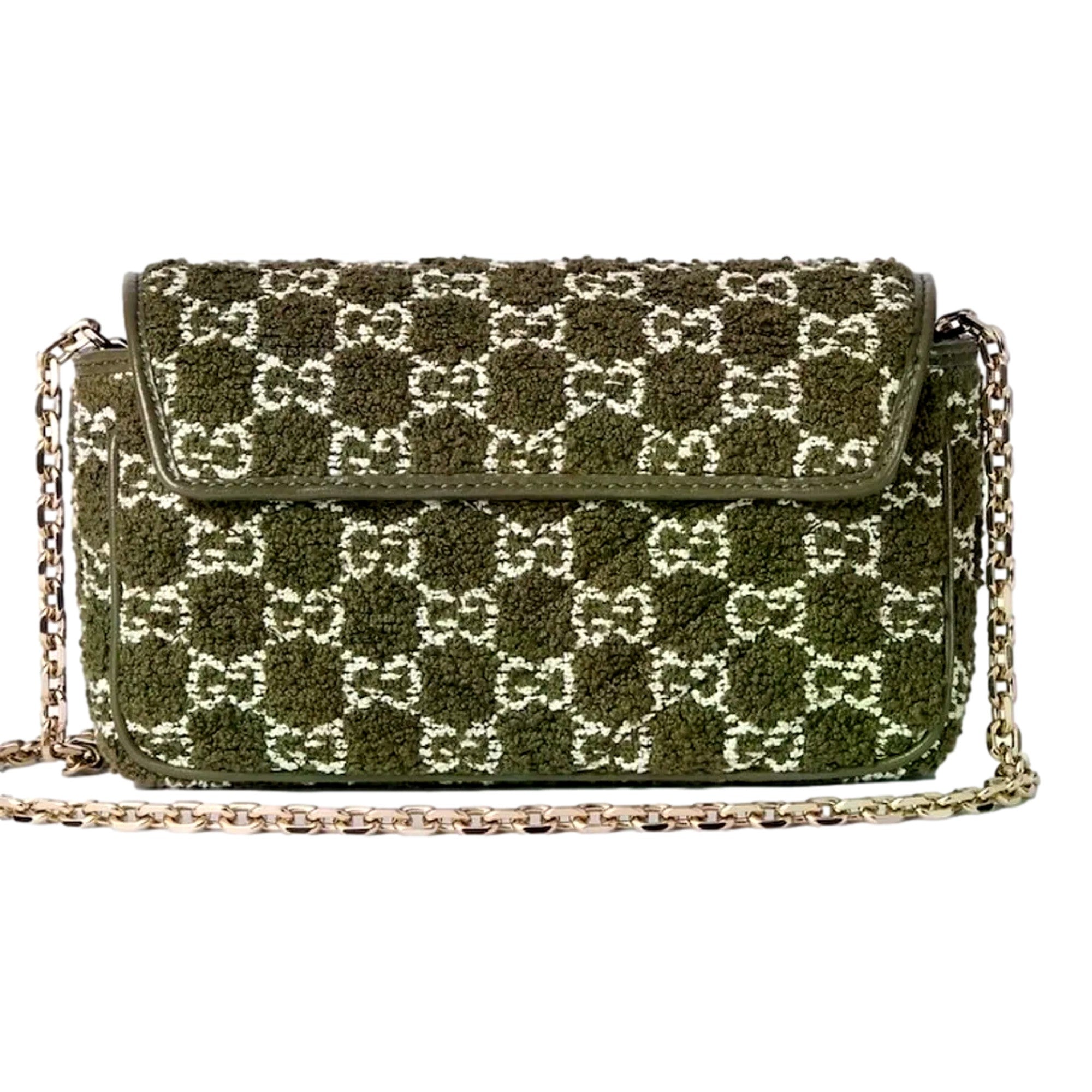 Gucci GG Marmont Olive Green Boucle Terry Chain Crossbody Bag