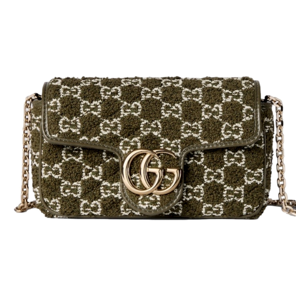 Gucci GG Marmont Olive Green Boucle Terry Chain Crossbody Bag