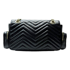 Gucci GG Marmont Dual Compartment Black Leather Shoulder Bag Gold Logo