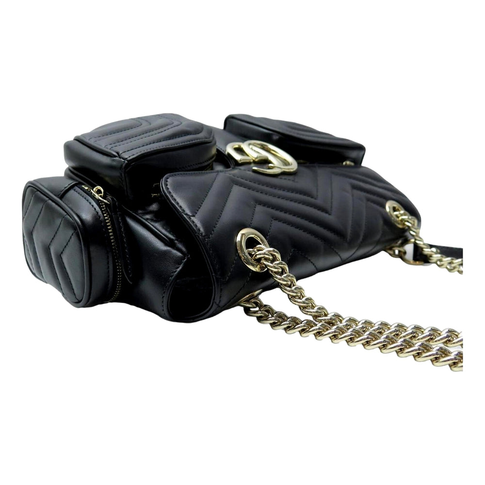 Gucci GG Marmont Dual Compartment Black Leather Shoulder Bag Gold Logo