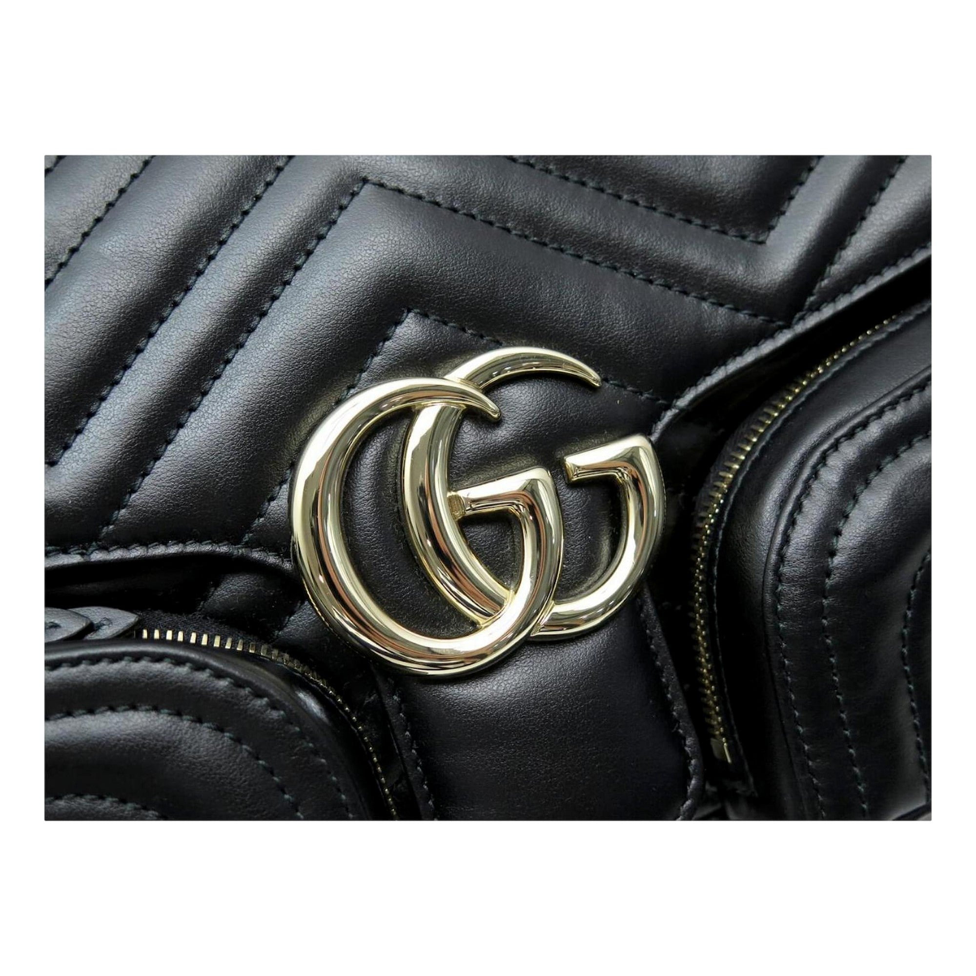 Gucci GG Marmont Dual Compartment Black Leather Shoulder Bag Gold Logo