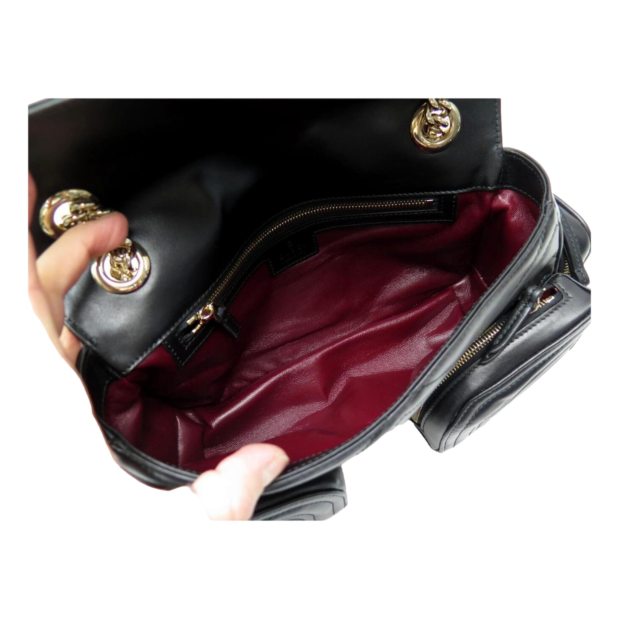 Gucci GG Marmont Dual Compartment Black Leather Shoulder Bag Gold Logo