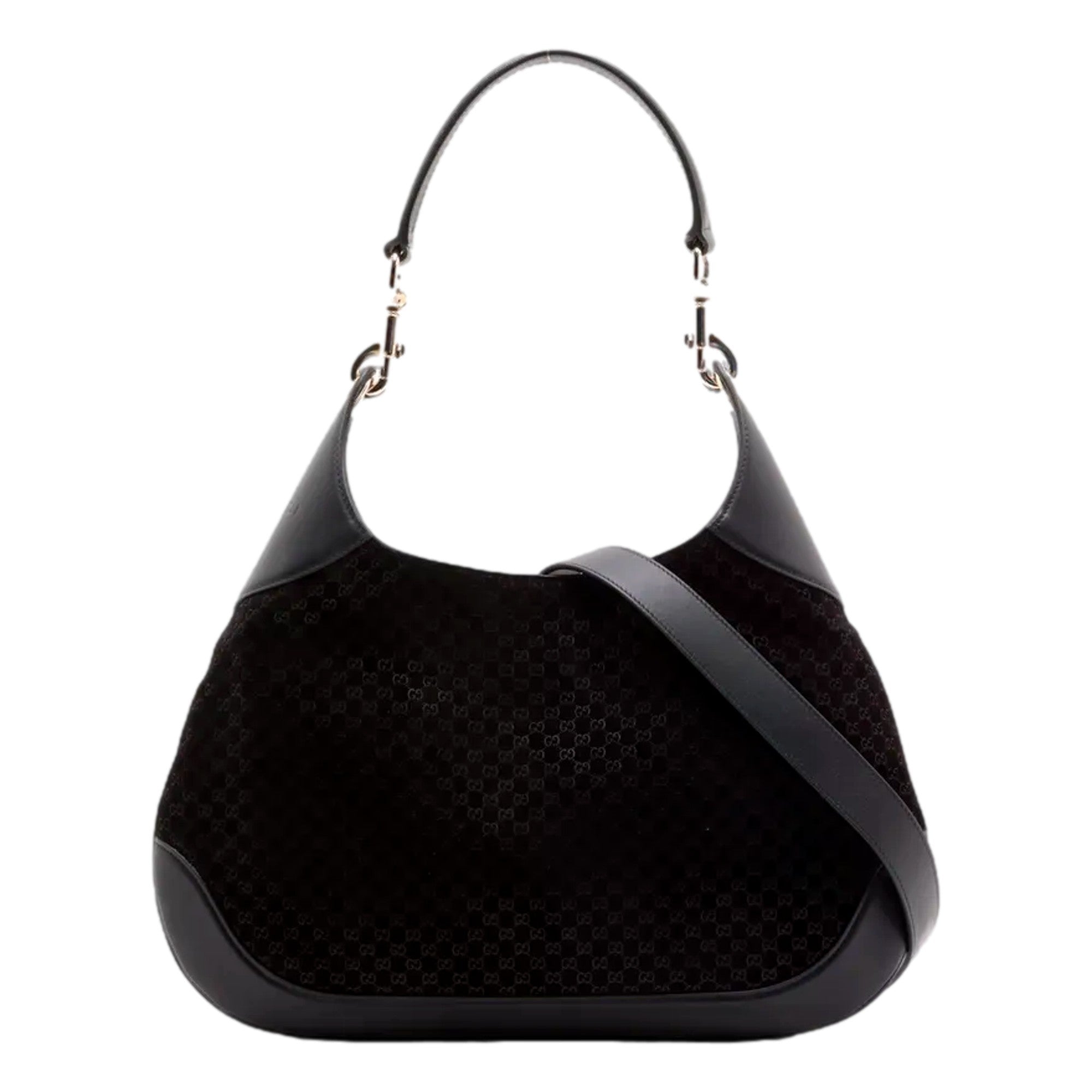 Gucci Micro GG B Medium Shoulder Bag Black Suede and Leather