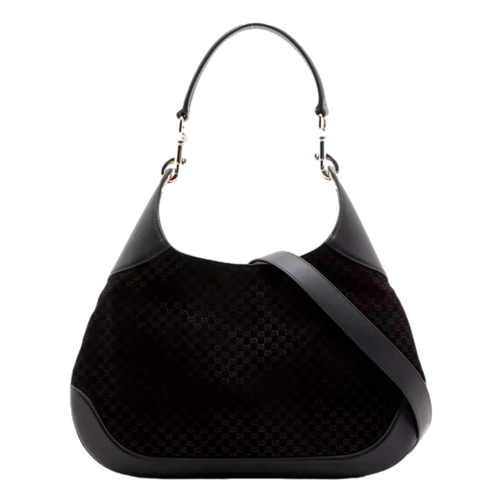 Gucci Micro GG B Medium Shoulder Bag Black Suede and Leather