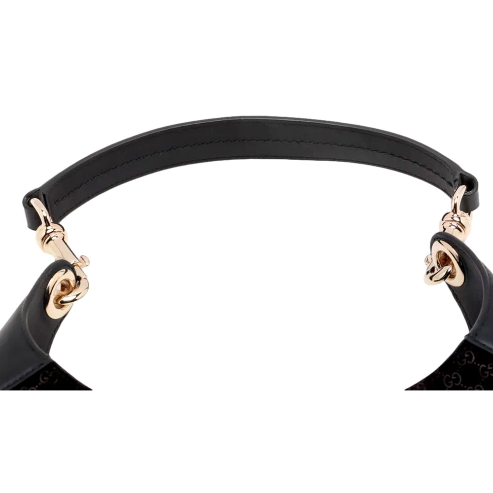 Gucci Micro GG B Medium Shoulder Bag Black Suede and Leather