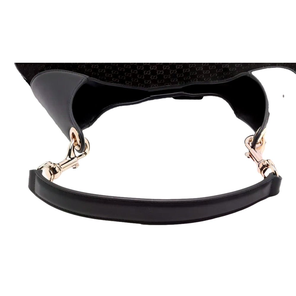 Gucci Micro GG B Medium Shoulder Bag Black Suede and Leather