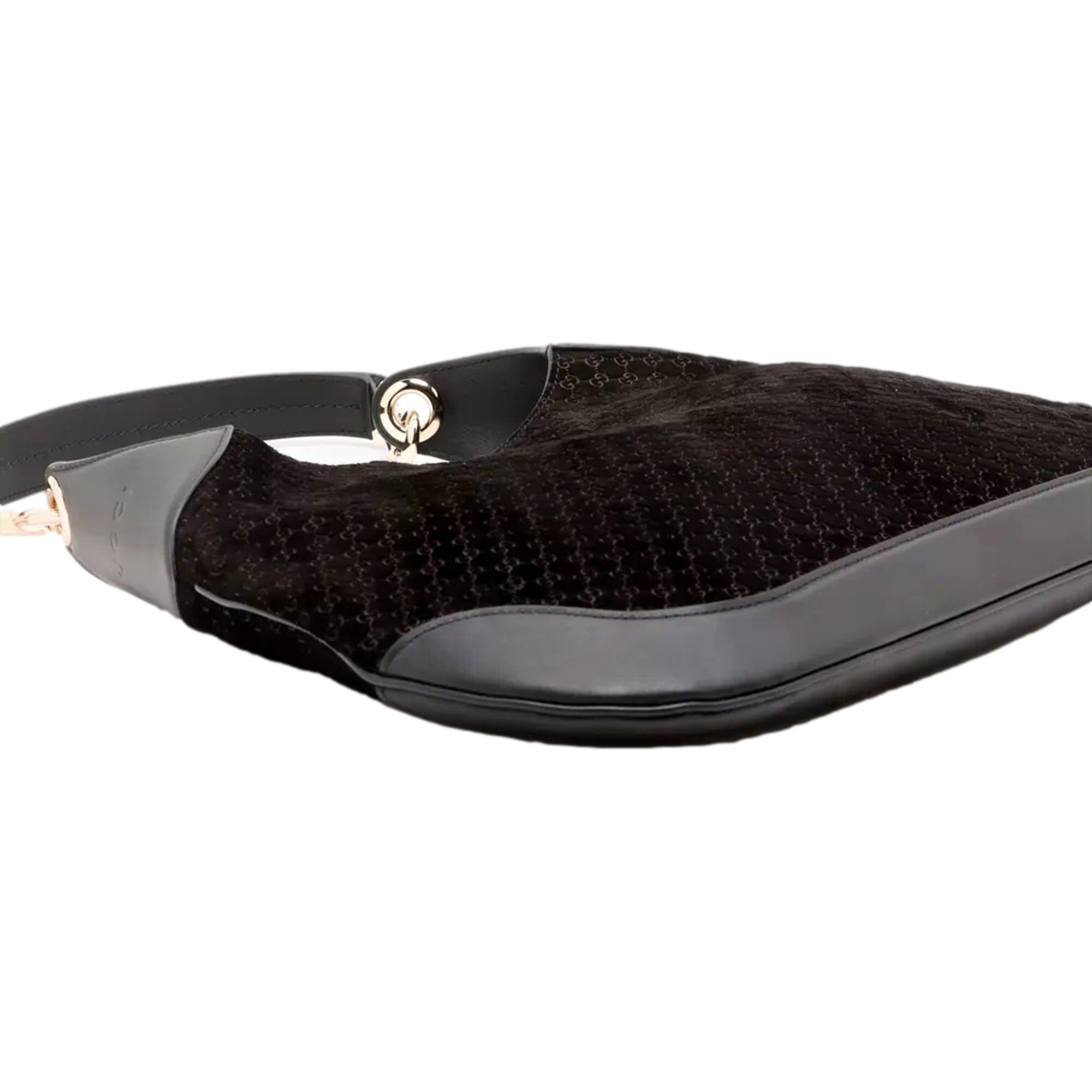 Gucci Micro GG B Medium Shoulder Bag Black Suede and Leather
