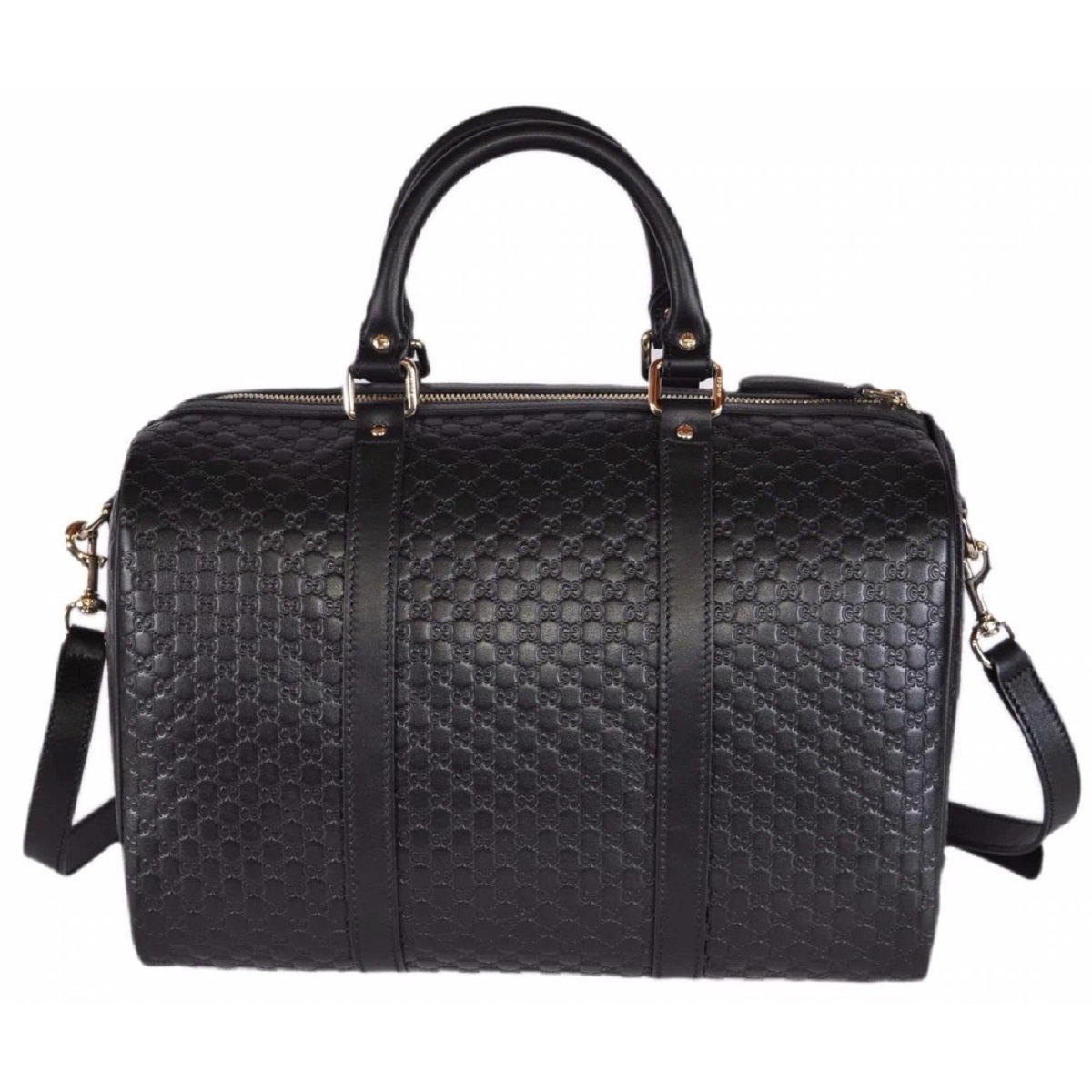 Gucci Microguccissima GG Boston Bag Black Embossed Leather Gold Hardware