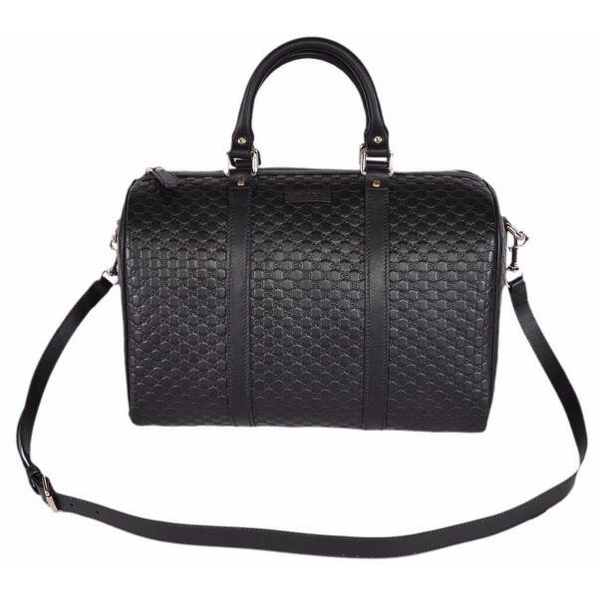 Gucci Microguccissima GG Boston Bag Black Embossed Leather Gold Hardware