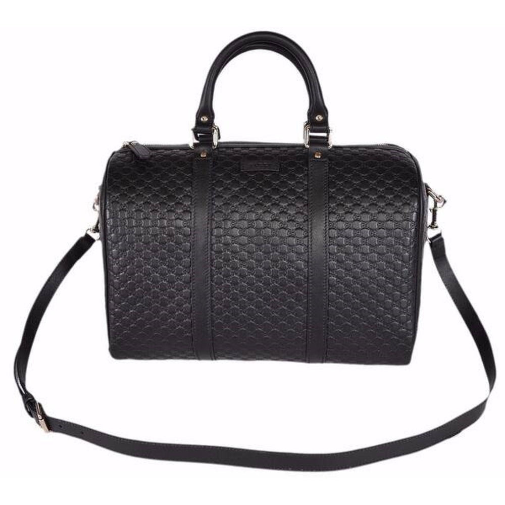 Gucci Microguccissima GG Boston Bag Black Embossed Leather Gold Hardware