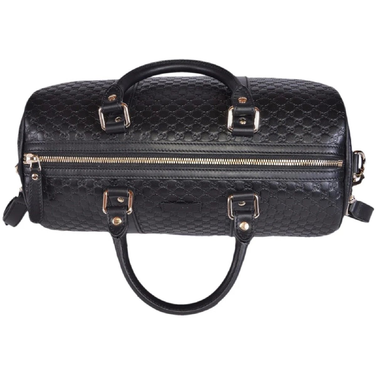 Gucci Microguccissima GG Boston Bag Black Embossed Leather Gold Hardware