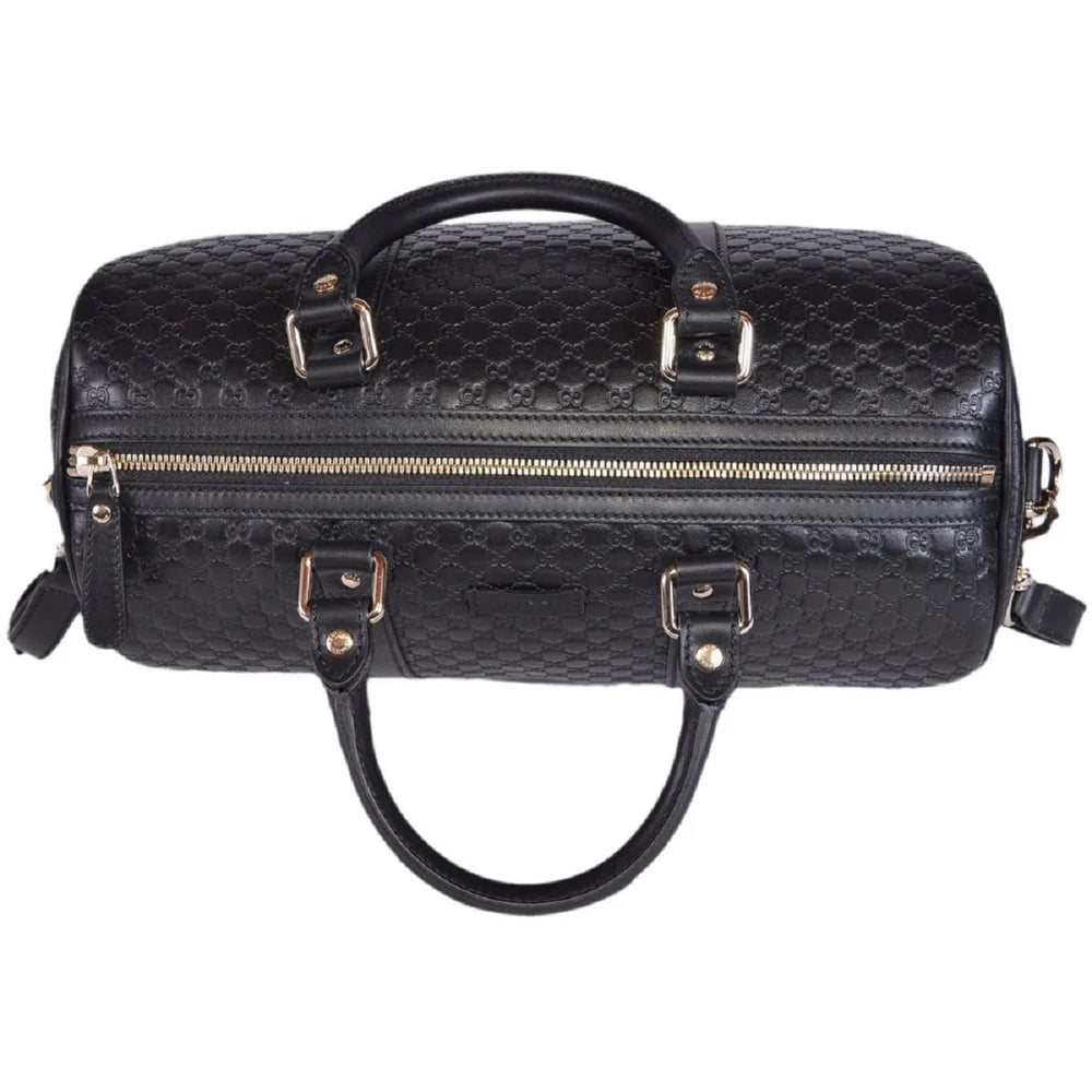 Gucci Microguccissima GG Boston Bag Black Embossed Leather Gold Hardware