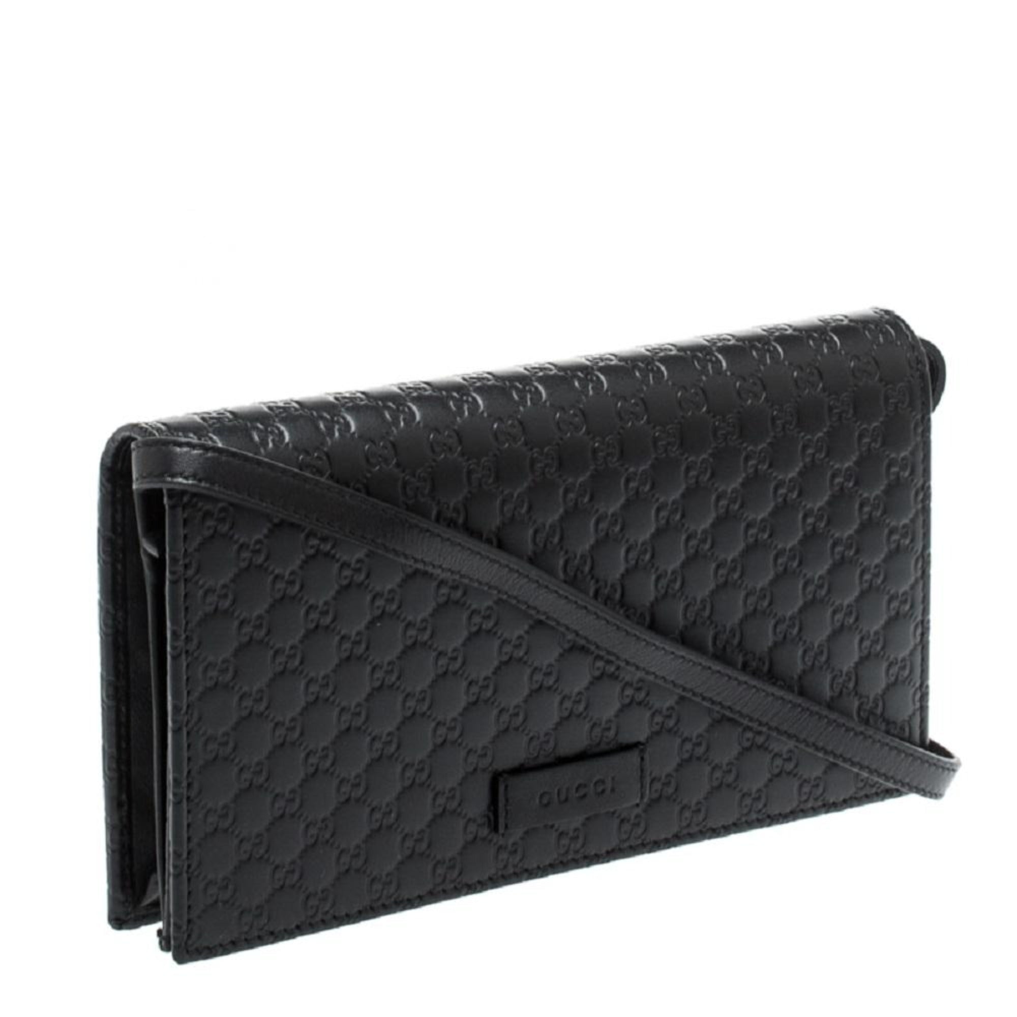 Gucci Microguccissima GG Logo Black Leather Wallet Crossbody Handbag