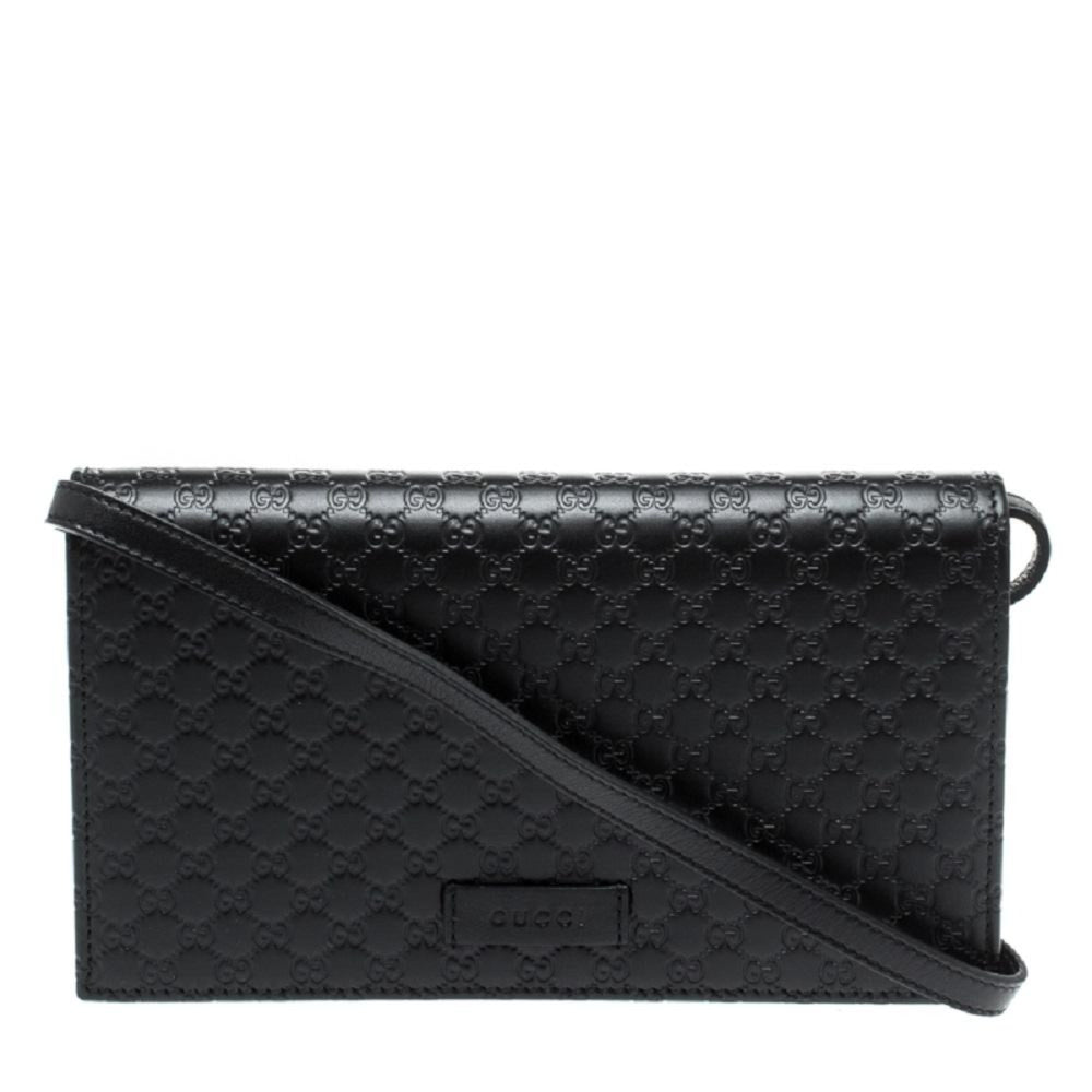 Gucci Microguccissima GG Logo Black Leather Wallet Crossbody Handbag