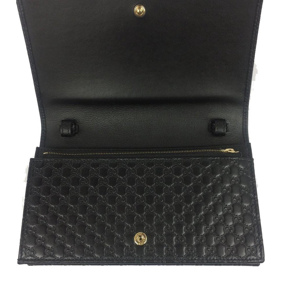 Gucci Microguccissima GG Logo Black Leather Wallet Crossbody Handbag