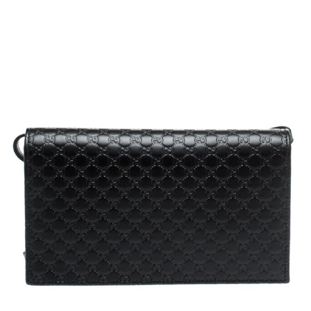 Gucci Microguccissima GG Logo Black Leather Wallet Crossbody Handbag