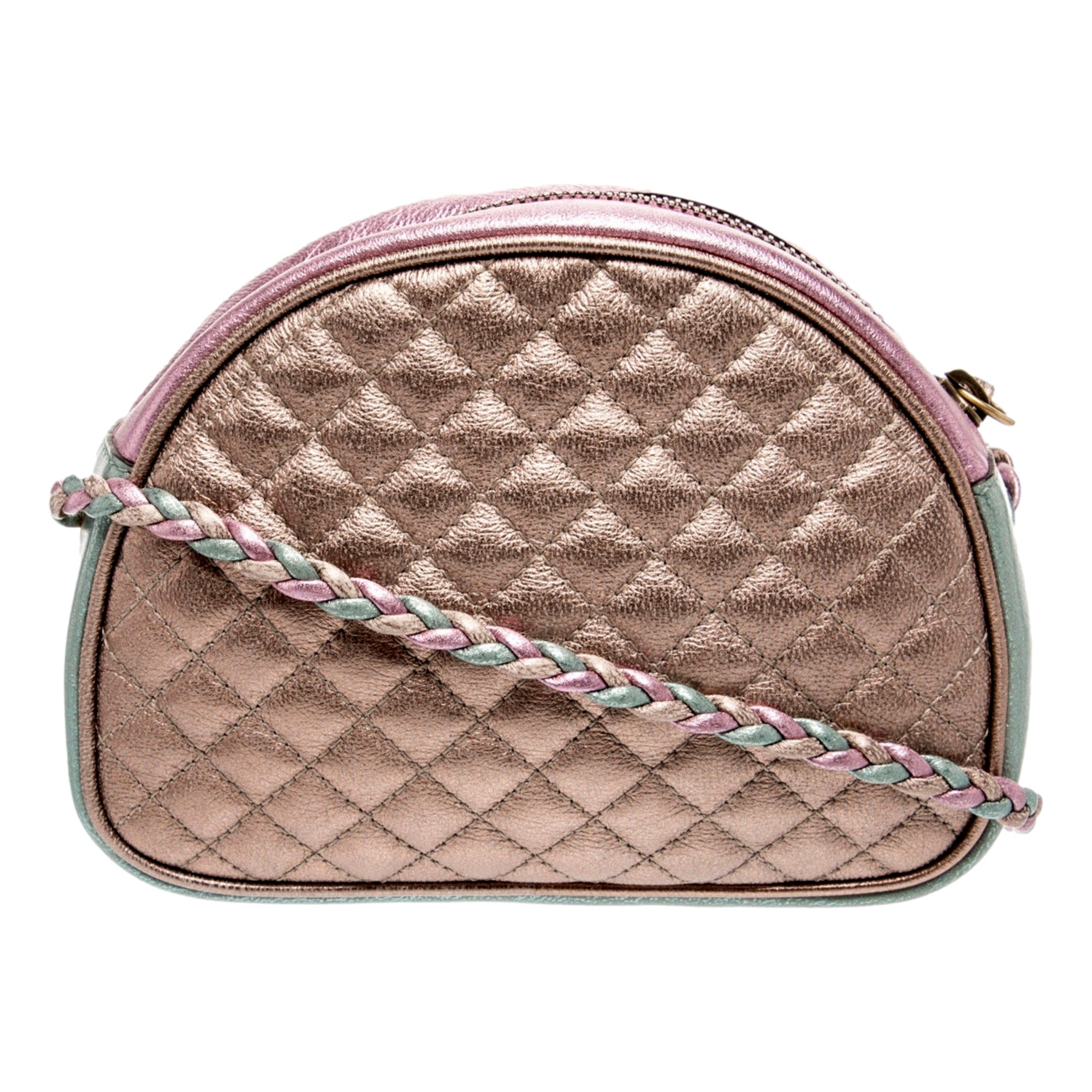Gucci Mini Zumi Quilted Nappa Trapuntata Metallic Dome Crossbody Bag Pink and Blue