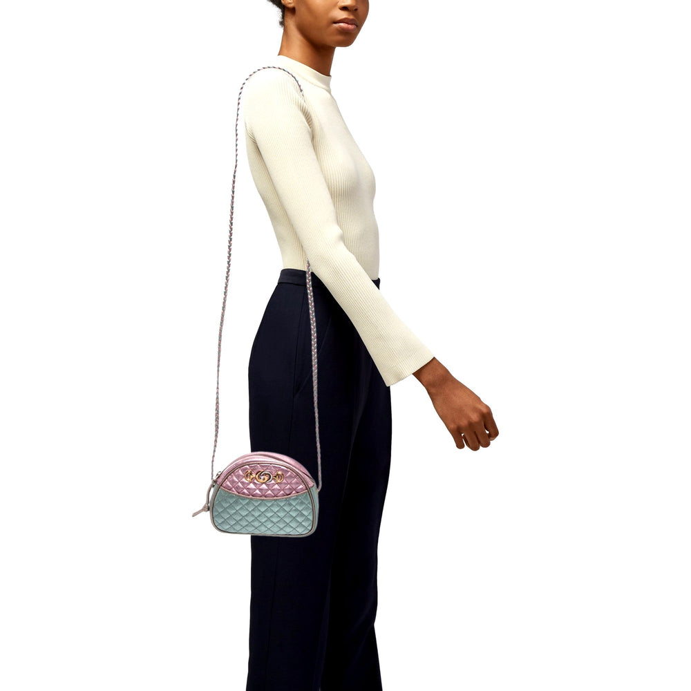 Gucci Mini Zumi Quilted Nappa Trapuntata Metallic Dome Crossbody Bag Pink and Blue
