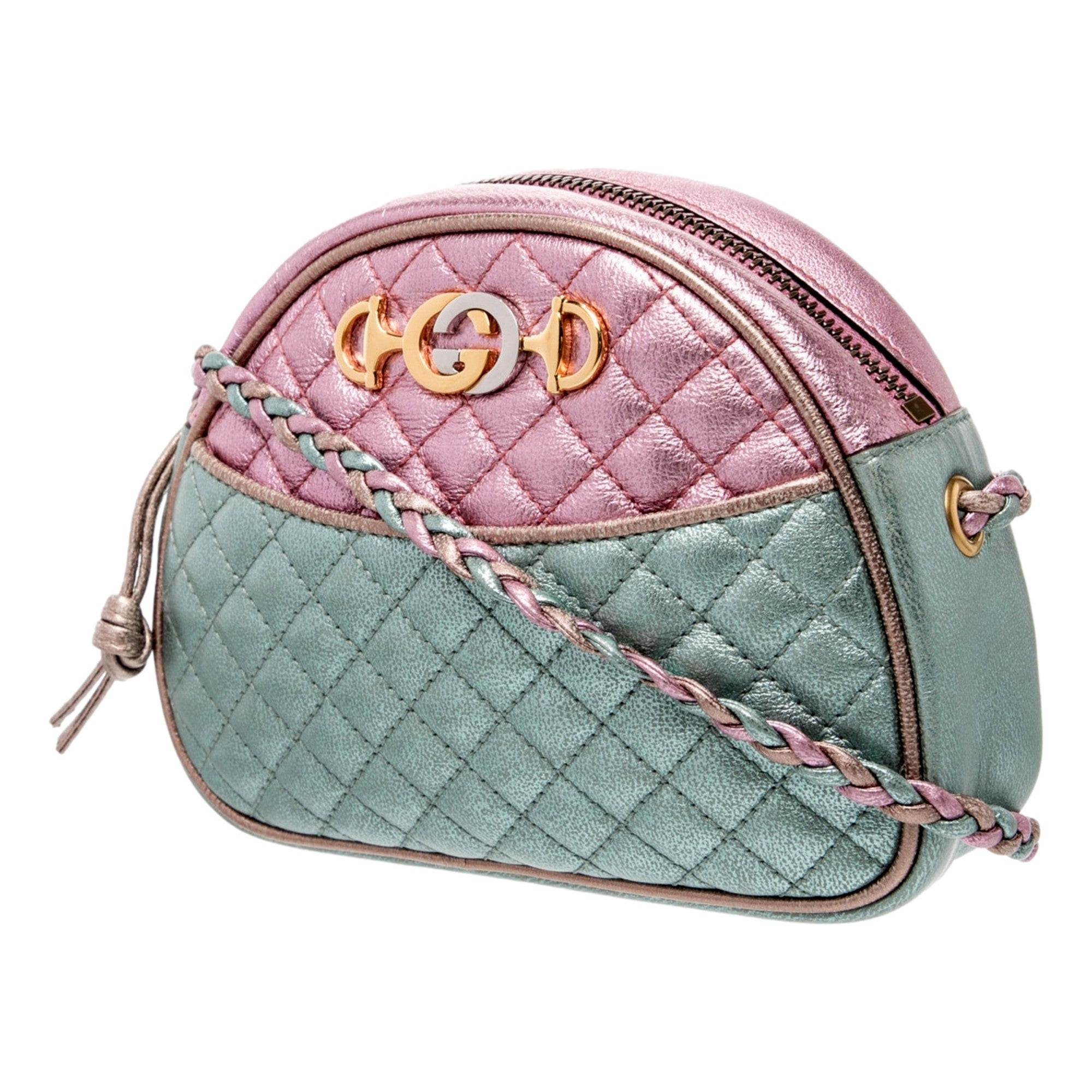 Gucci Mini Zumi Quilted Nappa Trapuntata Metallic Dome Crossbody Bag Pink and Blue